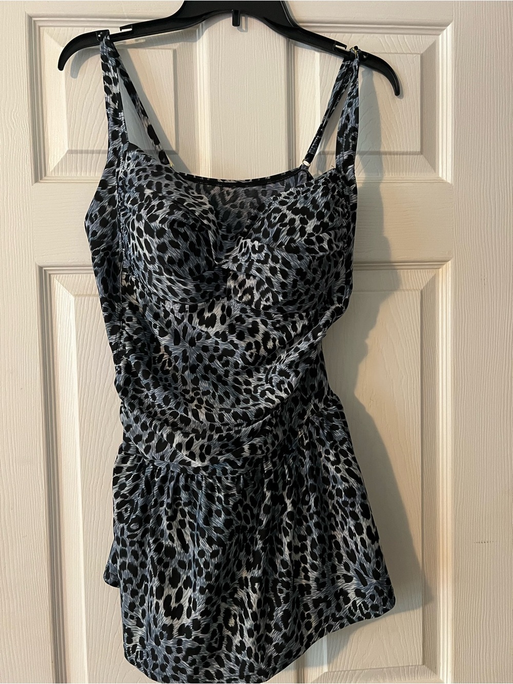Leopard Print One-Piece Swimdress - Black & Gray